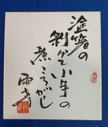 青木雨彦　3点セット
『句入り直筆・墨筆色紙』　２枚　
①  『塗箸の　剥げて小芋の　煮ころがし』　墨筆署名・落款入
②  『枯れてなほ　蟷螂の眼の　光をり』　墨筆署名・落款入
③ 小冊子 『雨彦さんを偲ぶ』1冊
合計3点