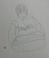 【肉筆画】読む人Ｂ／林哲夫画・落款