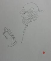 【肉筆画】読む人Ｃ／林哲夫画・落款