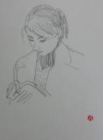 【肉筆画】読む人Ｄ／林哲夫画・落款