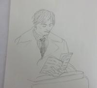 【肉筆画】「読む人Ａ」林哲夫画・落款