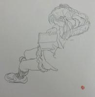 【肉筆画】「読む人ＡＣ」林哲夫画・落款