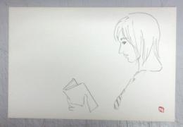 【肉筆画】「読む人Ａ－３」林哲夫画・落款