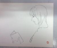 【肉筆画】「読む人Ａ－３」林哲夫画・落款
