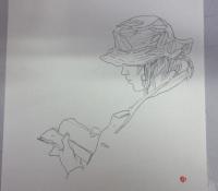 【肉筆画】「読む人Ａ－１」林哲夫画・落款