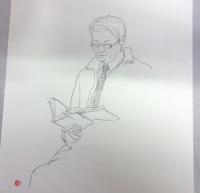【肉筆画】「読む人Ａ－２」林哲夫画・落款