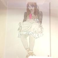 【彩色原画】読む読む人　林哲夫画・落款