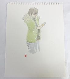 【水彩・肉筆]読む人　林哲夫画・落款02