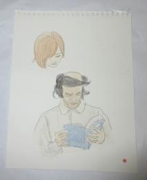 【水彩・肉筆]読む人　林哲夫画・落款01