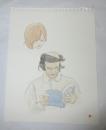 【水彩・肉筆]読む人　林哲夫画・落款01