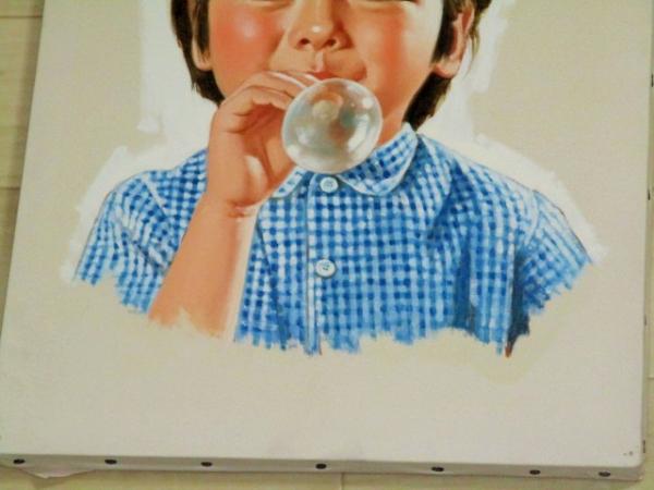 たのしい幼稚園 表紙画家・小林裕 昭和の児童画(少年 シャボン玉) 肉筆