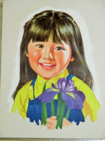 たのしい幼稚園 表紙画家・小林裕 昭和の児童画(少女 花) 肉筆原画