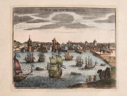 18th C. Hand-Colored Engraving View of La Rochelle France Harbor