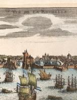 18th C. Hand-Colored Engraving View of La Rochelle France Harbor