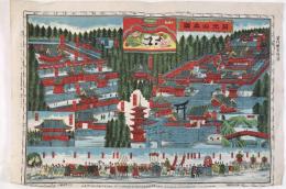 明治33年 石版画地図「日光山真図」全勝堂 市村伊三郎 東照宮 眠り猫 大名行列