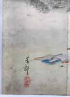 小林清親「虫歯の美人と西洋医（仮）」 明治期 木版画 聴診器 文明開化 風刺画 ポンチ絵 医療歴史資料