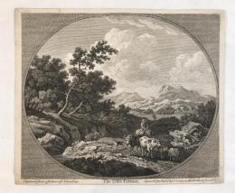 Original 18th C. Engraving "The Little Farmer" by F. Vivares (c. 1770s) after Berghem - Pastoral Landscape with Cattle
