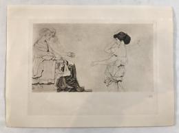 Antique Symbolist Etching "Woman and Sphinx" - Monogram FH - c. 1900 Original Print - Classical Mythology Allegory
