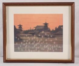 「薬師寺夕景・赤トンボ」奈良風景 日本画調