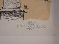 【真作】藪野健「遠い日の町で」手彩色リトグラフ 限定65部 2010年 日本芸術院会員就任記念 ローマ・ポポロ広場 額装品