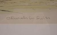 【記念品】スイス風景画「Church in Swiss」限定版画(28/50) 額装 1990年 大西株式会社創立50周年記念 欧州風景 インテリア