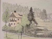 【記念品】スイス風景画「Church in Swiss」限定版画(28/50) 額装 1990年 大西株式会社創立50周年記念 欧州風景 インテリア