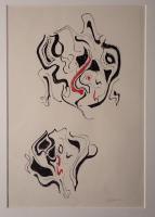 肉筆抽象画「S. Cecil」署名有 インク・グワッシュ 額装品