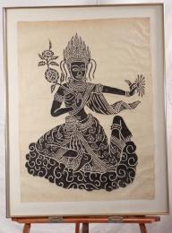 【額装】カンボジア 拓本 アプサラ天女 クメール美術 アンコールワット