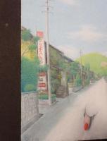 【真作】鷲見麿「小指」パステル・色鉛筆画 変形額装