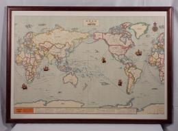 【大型額装】世界地図「WORLD MAP ODYSSEY」大航海時代 探検航路図入り 104×74cm アンティーク調 インテリア 1/4700万 学習