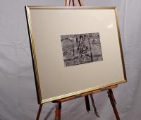 【真作/模写】中村忠二「抽象・人物（仮）」水墨/インク 1960年 額装 裏面シール有 孤高の画家 ドローイング