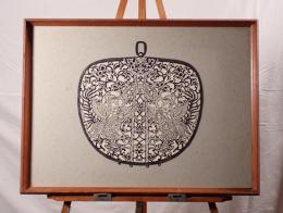 仏教美術】古拓本/版画「飛天文 磬（けい）」額装 昭和レトロ 民藝 拓本 天人 宗教画