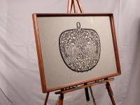 仏教美術】古拓本/版画「飛天文 磬（けい）」額装 昭和レトロ 民藝 拓本 天人 宗教画