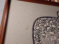 仏教美術】古拓本/版画「飛天文 磬（けい）」額装 昭和レトロ 民藝 拓本 天人 宗教画