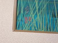 【真作/模写】日本画風景「湖畔の葦」銘『寛』額装 F6号 昭和レトロ 青の絶景 東山魁夷風 インテリア