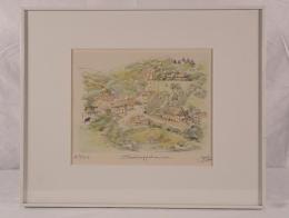 【限定50部】スイス風景画「シャフハウゼン」ムノート要塞 直筆サイン『Yoshi』額装 リトグラフ/版画 建築スケッチ 美品