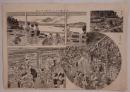 古地図・一枚物】 明治期細密版画 『江の島名所・岩本楼および貝細工商店・各旅館之図』 墨一色 1枚 （江之島観光風俗資料）