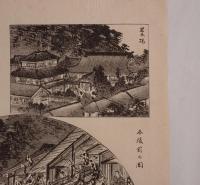 古地図・一枚物】 明治期細密版画 『江の島名所・岩本楼および貝細工商店・各旅館之図』 墨一色 1枚 （江之島観光風俗資料）