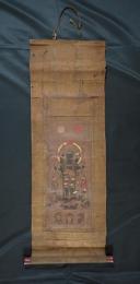 『青面金剛・二童子・三猿・日月・鶏図』 庚申本尊 肉筆仏画掛軸