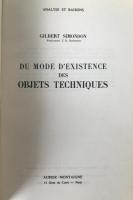 Gilbert Simondon: Du mode d'existence des objets techniques 1969 Ed.