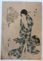 【絵画】美人画浮世絵版画 3点　鈴木春信・菊川英山・渓斎英泉画　少々折れ、イタミあり
