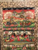 【模写】【掛軸】雛壇図　お雛様 桃の節句　版画　紙本　ヤケ・少々シミあり、表紙少々破れあり