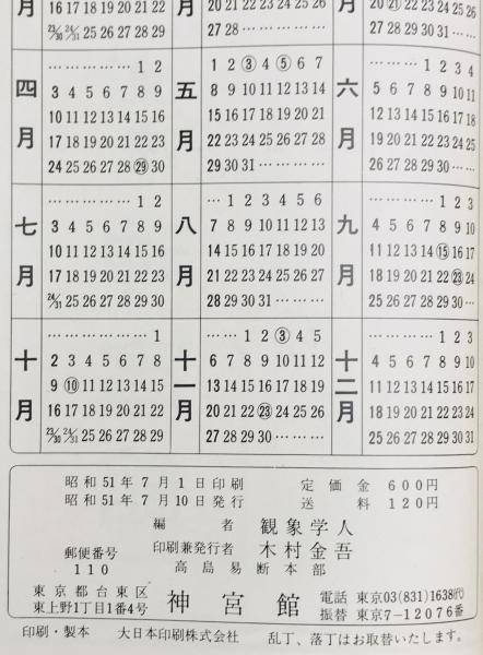 Y3FBBC-200527 レア［昭和51年神宮館家庭暦 高島易断所本部］六
