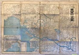 【古地図】改正番地入 東京市全圖・電車案内圖　仁木武雄 作　博愛館 発行　明治45年4月　汚れ・シミ・少々イタミ・破れ・穴あり