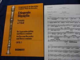 輸入楽譜/フルート/ディオゲニオ・ビガーリャ/diogenio bigaglia sonata a-moll/SHOTT/大きさ縦約30cm×横約23cm/12P