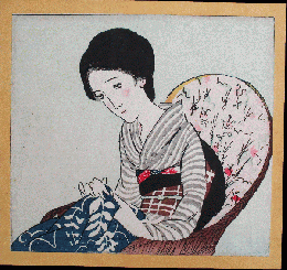 竹久夢二木版画「籐椅子」