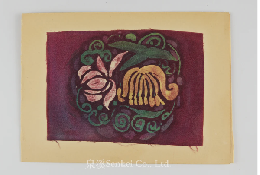 1979年朱德群　彩色絹画による新年賀状——朱德群・董景昭による献辞・署名入り
Watercolor New Year Card Signed by Chu Teh-Chun and Thérèse Ching-Chao