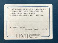 The Changing Role of Women as Viewed in the Literature of English-Speaking and French-Speaking West Africa