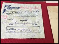 【1936年　米国　宝くじ　全米寶探し協会南加支部会員証　籤2枚　申し込み証　郵送実逓封筒　5点セット】非合法宝くじ　トレジャーハントコンテスト
