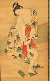 無落款　肉筆浮世繪　爪を切る女
